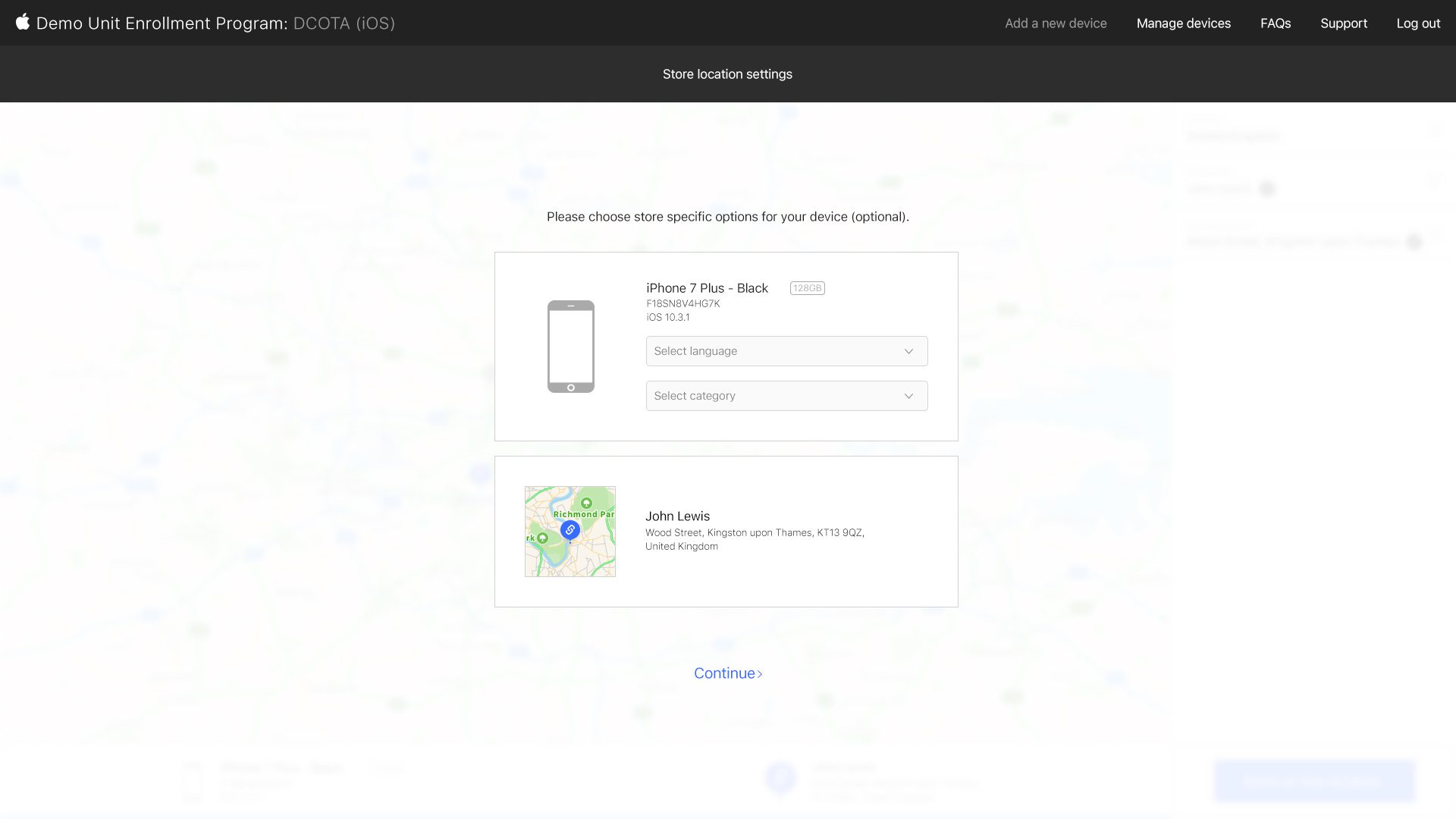 Apple Demo – Store Location Settings