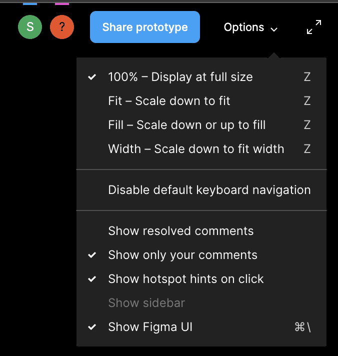 Figma view options