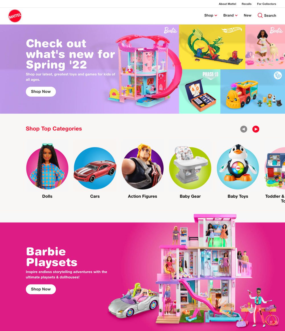Mattel website example