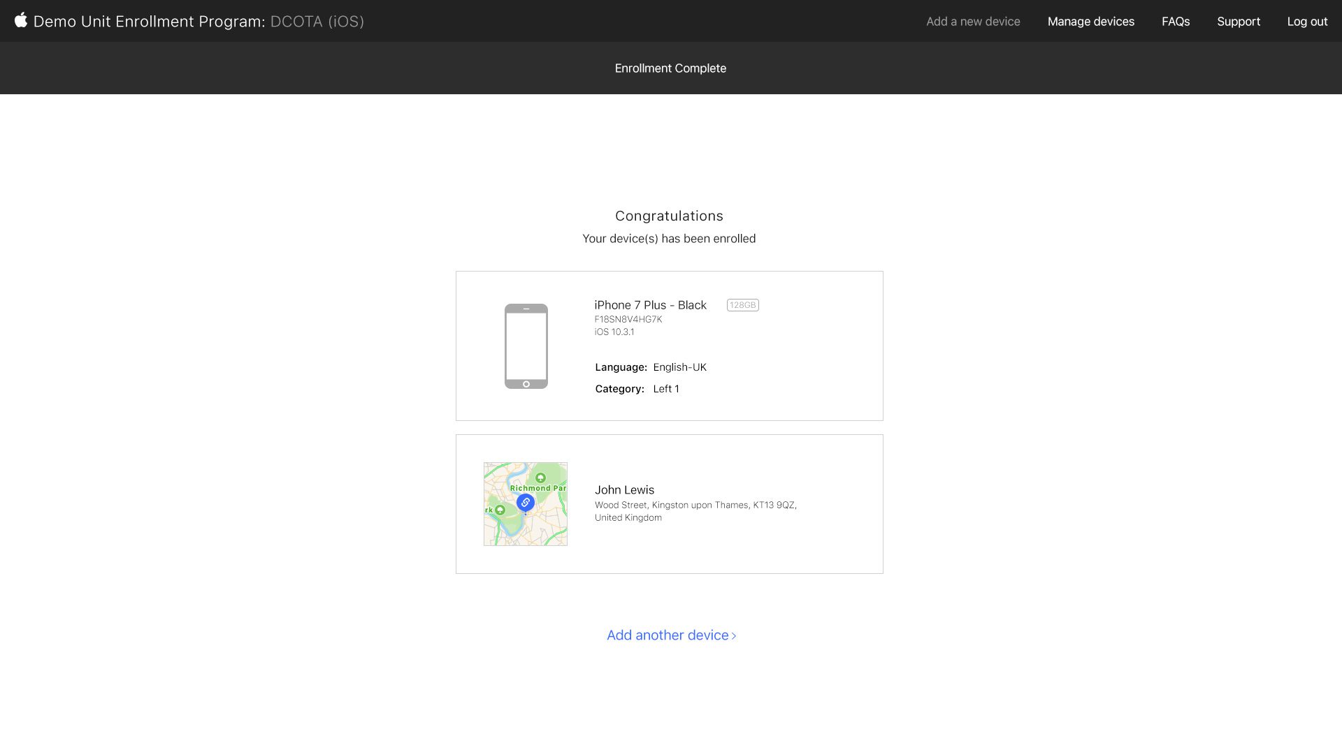 Apple Demo – Enrolment Complete