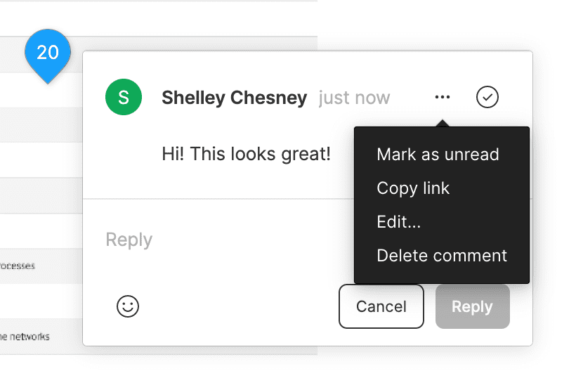 Figma comment options logged in user Figma comment options