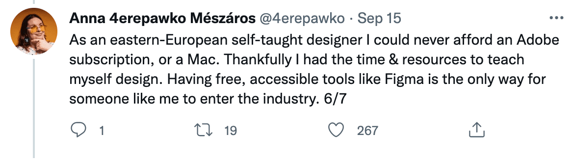 Twitter response to Figma/Adobe Skyrocket